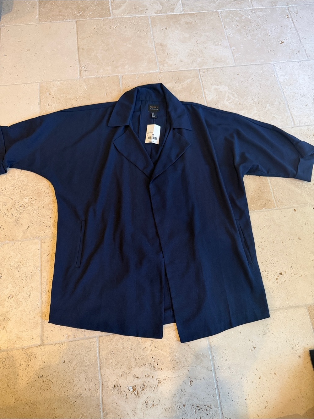 Navy Relaxed Open-Front Shirt casual business Jacket